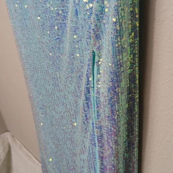Ieena For Mac Duggal Gown Womens Size 0 Icey Blue Dress Sequined One Shoulder - Picture 9 of 15